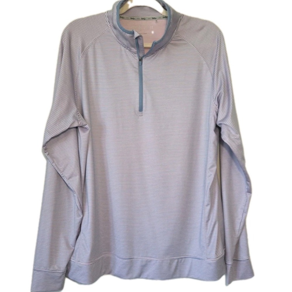 Men's Golf Shirt Walter Hagen Large Long Sleeve Pink Striped 1/4 Zip Performance